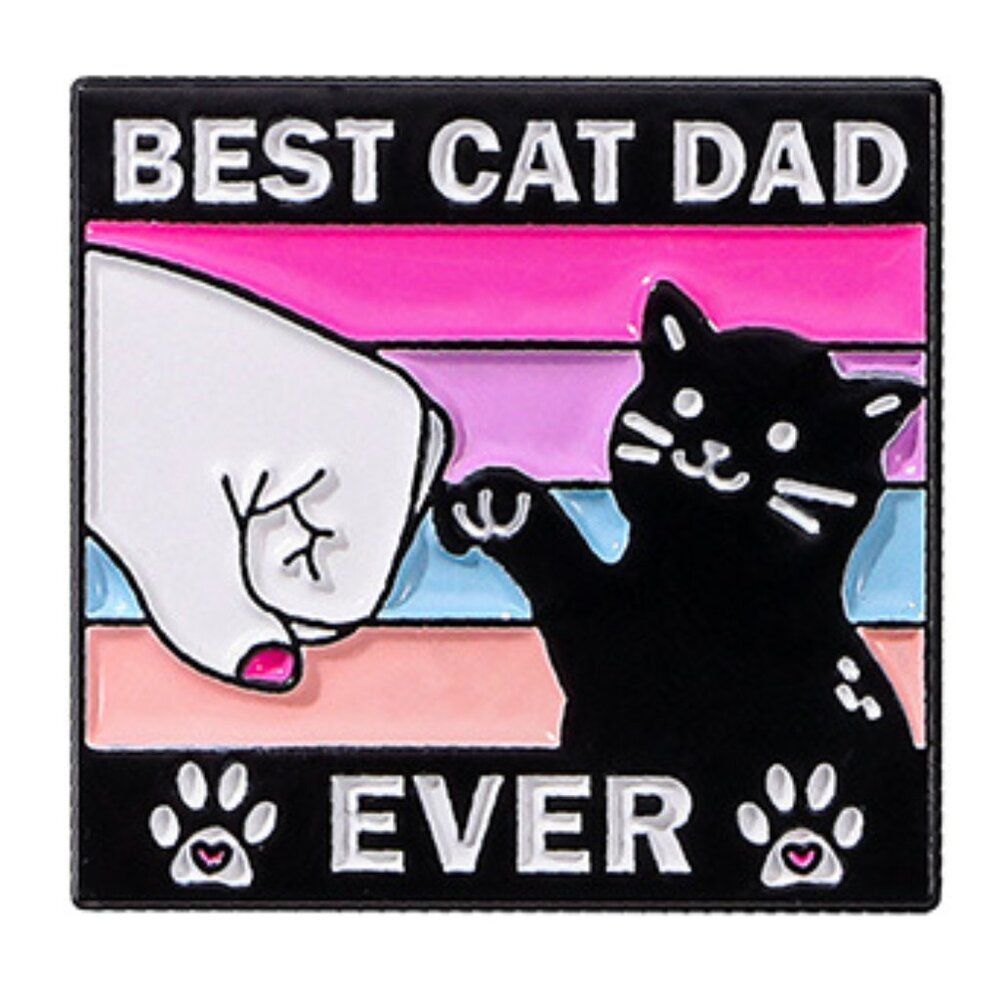 Best Cat Dad Ever Enamel Pin Funny Black Cat Lapel Pin Cute Cat Lover Gift